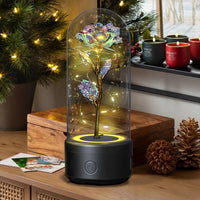 Creative 2 In 1 Rose Flowers LED Light And Bluetooth-compatible Speaker Valentine's Day Gift Rose Luminous Night Light Ornament In Glass Cover - Decorik
