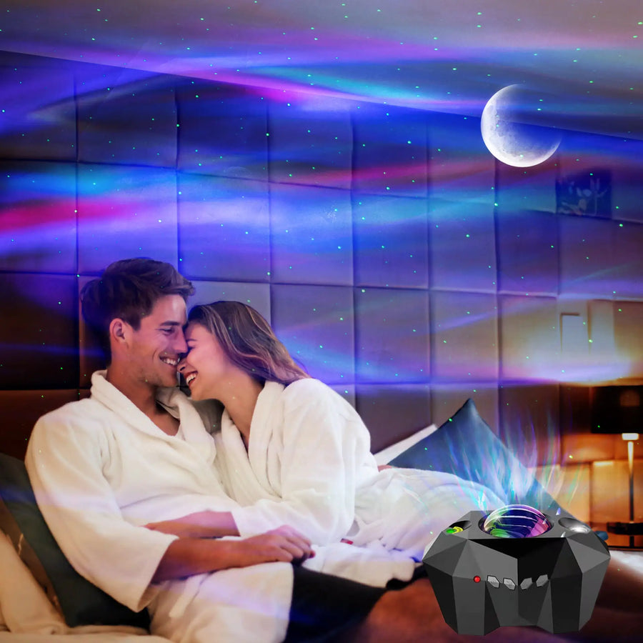 Black USB ocean wave and star projector lamp