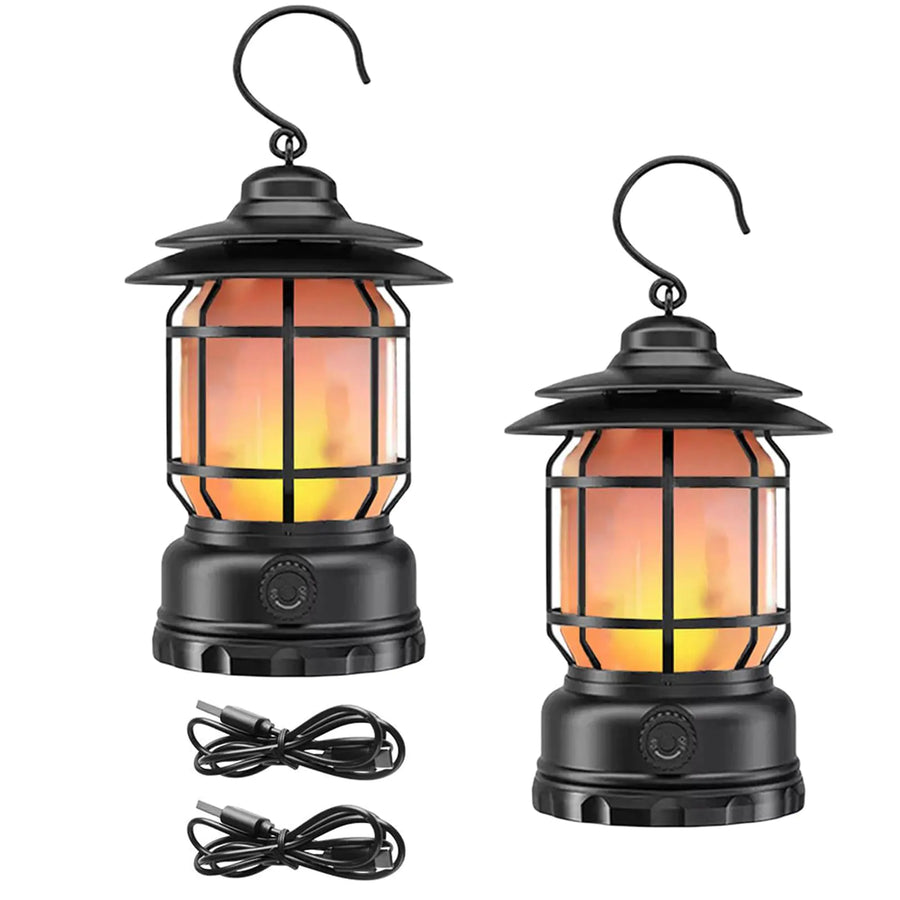 Pair of vintage-style rechargeable LED lanterns for warm ambient lighting