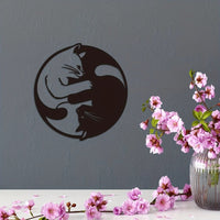 Metal Yin Yang Cat Wall Art Sculpture, Handmade Indoor - Decorik