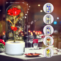 Creative 2 In 1 Rose Flowers LED Light And Bluetooth-compatible Speaker Valentine's Day Gift Rose Luminous Night Light Ornament In Glass Cover - Decorik