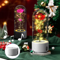 Creative 2 In 1 Rose Flowers LED Light And Bluetooth-compatible Speaker Valentine's Day Gift Rose Luminous Night Light Ornament In Glass Cover - Decorik
