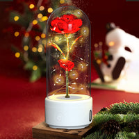 Creative 2 In 1 Rose Flowers LED Light And Bluetooth-compatible Speaker Valentine's Day Gift Rose Luminous Night Light Ornament In Glass Cover - Decorik