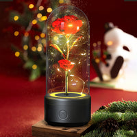 Creative 2 In 1 Rose Flowers LED Light And Bluetooth-compatible Speaker Valentine's Day Gift Rose Luminous Night Light Ornament In Glass Cover - Decorik