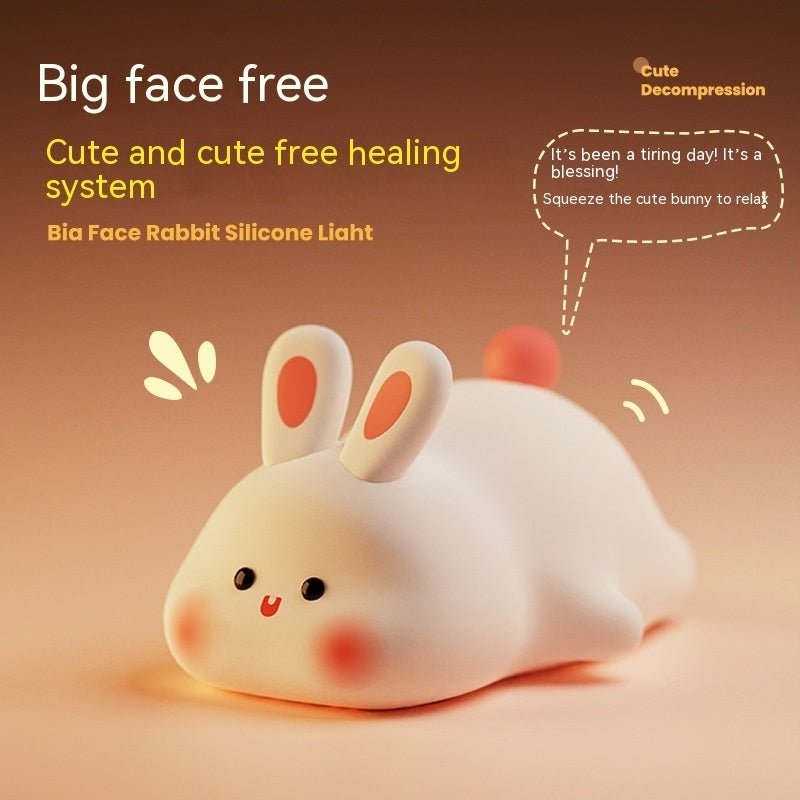 Cute LED Night Light Touch Sensor Cartoon Kid's Nightlights Big Face Rabbit Silicone Night Light Christmas Gift Bedside Lamp Home Decor - Decorik