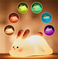 Cute LED Night Light Touch Sensor Cartoon Kid's Nightlights Big Face Rabbit Silicone Night Light Christmas Gift Bedside Lamp Home Decor - Decorik