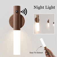 Magnetic motion sensor night light in a warm wood finish