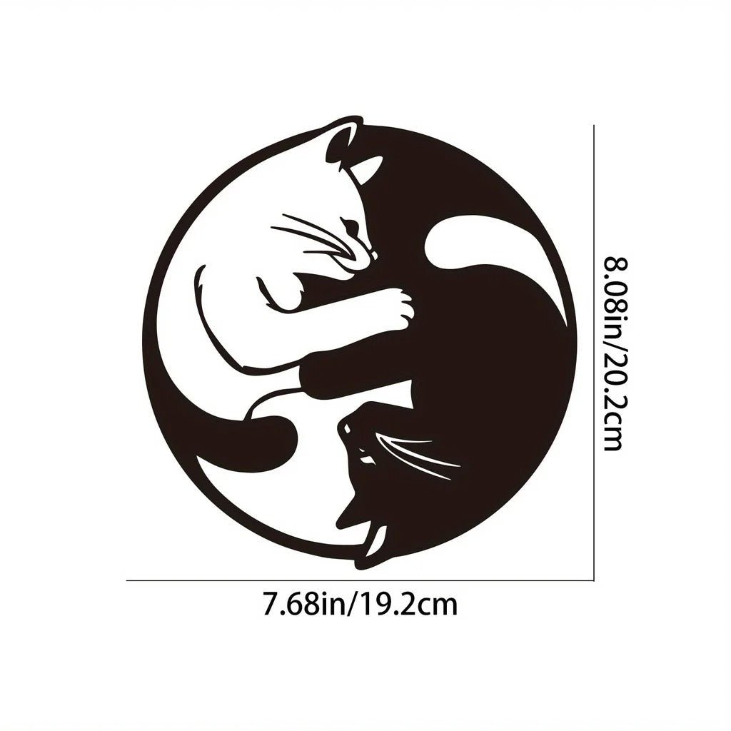 Metal Yin Yang Cat Wall Art Sculpture, Handmade Indoor - Decorik