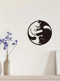 Metal Yin Yang Cat Wall Art Sculpture, Handmade Indoor - Decorik