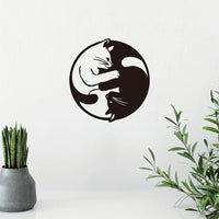 Metal Yin Yang Cat Wall Art Sculpture, Handmade Indoor - Decorik