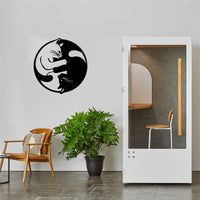 Metal Yin Yang Cat Wall Art Sculpture, Handmade Indoor - Decorik