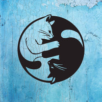 Metal Yin Yang Cat Wall Art Sculpture, Handmade Indoor - Decorik