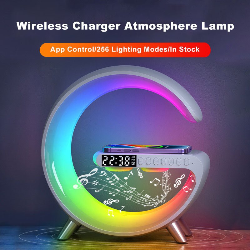 New Intelligent G Shaped LED Lamp Bluetooth Speake Wireless Charger Atmosphere Lamp App Control For Bedroom Home Decor - Decorik