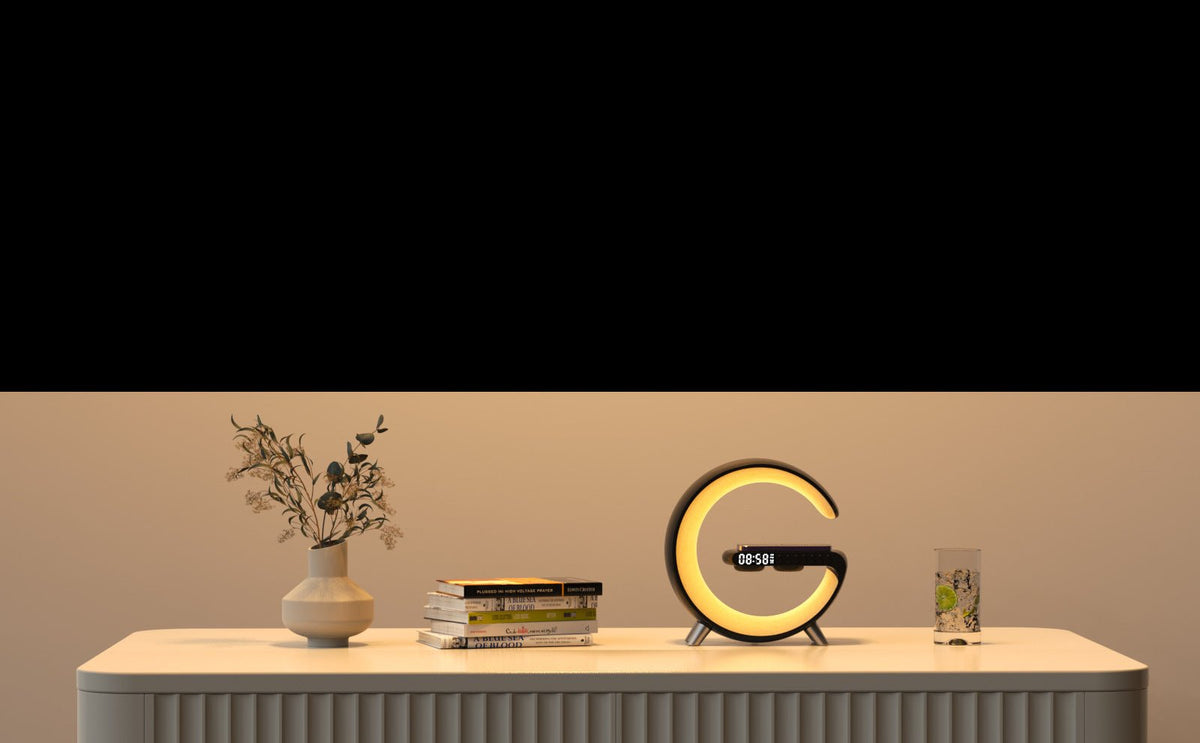 New Intelligent G Shaped LED Lamp Bluetooth Speake Wireless Charger Atmosphere Lamp App Control For Bedroom Home Decor - Decorik