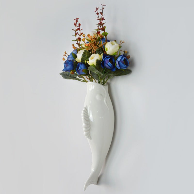 Simple Modern Creative Wall Ceramic Goldfish Vase Restaurant Mural Wall Hanging Three-Dimensional Wall Decoration Wholesale - Decorik