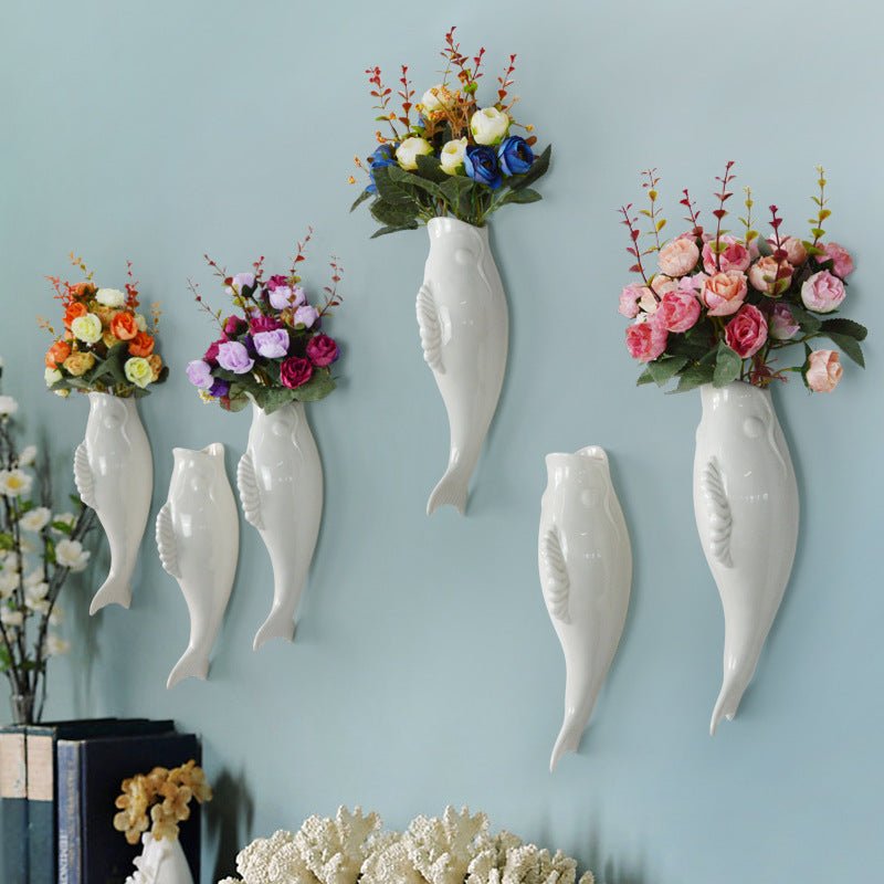Simple Modern Creative Wall Ceramic Goldfish Vase Restaurant Mural Wall Hanging Three-Dimensional Wall Decoration Wholesale - Decorik