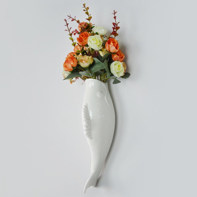 Simple Modern Creative Wall Ceramic Goldfish Vase Restaurant Mural Wall Hanging Three-Dimensional Wall Decoration Wholesale - Decorik
