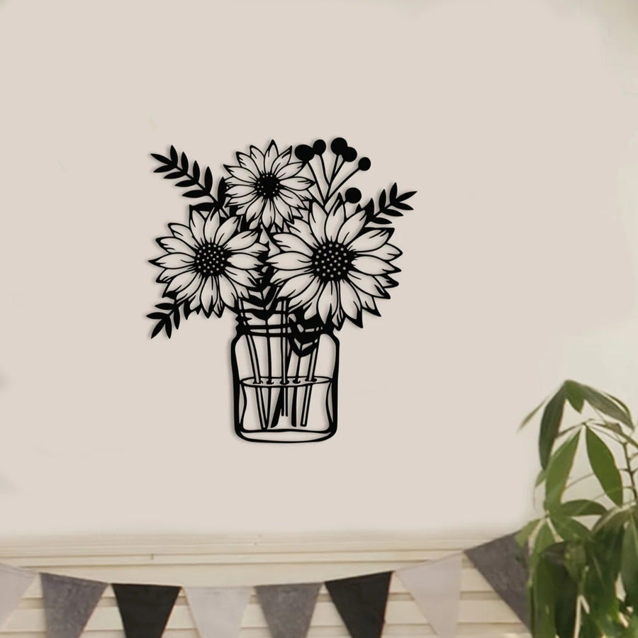 Vintage Sunflower Metal Wall Art - Handcrafted Iron Wall Sculpture - Decorik