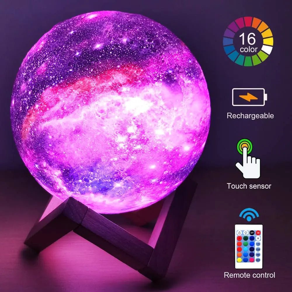 ZK20 3D Printing Moon Lamp Galaxy Moon Light Kids Night Light 16 Color Change Touch Remote Control Galaxy Light - Decorik