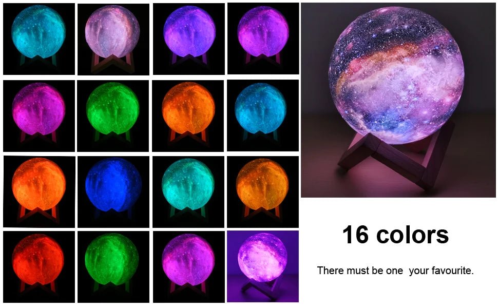 ZK20 3D Printing Moon Lamp Galaxy Moon Light Kids Night Light 16 Color Change Touch Remote Control Galaxy Light - Decorik